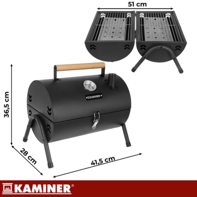 Kaminer Draagbare barbecue met deksel, 2 roosters en thermometer 36,5 x 28 x 41,5 cm
