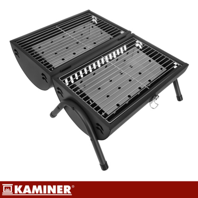 Kaminer Draagbare barbecue met deksel, 2 roosters en thermometer 36,5 x 28 x 41,5 cm