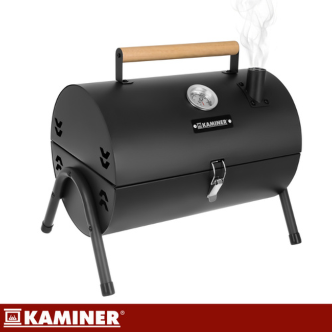 Kaminer Draagbare barbecue met deksel, 2 roosters en thermometer 36,5 x 28 x 41,5 cm
