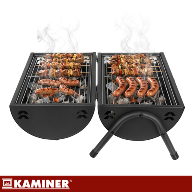 Kaminer Draagbare barbecue met deksel, 2 roosters en thermometer 36,5 x 28 x 41,5 cm