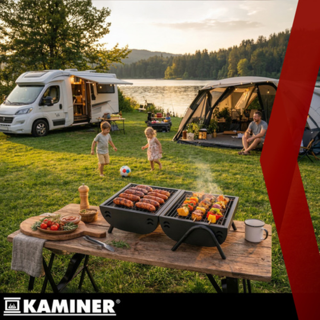 Kaminer Draagbare barbecue met deksel, 2 roosters en thermometer 36,5 x 28 x 41,5 cm