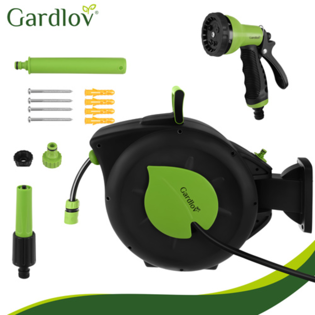 Gardlov Automatische wandslanghaspel met 30 m slang en 7 standen sproeipistool