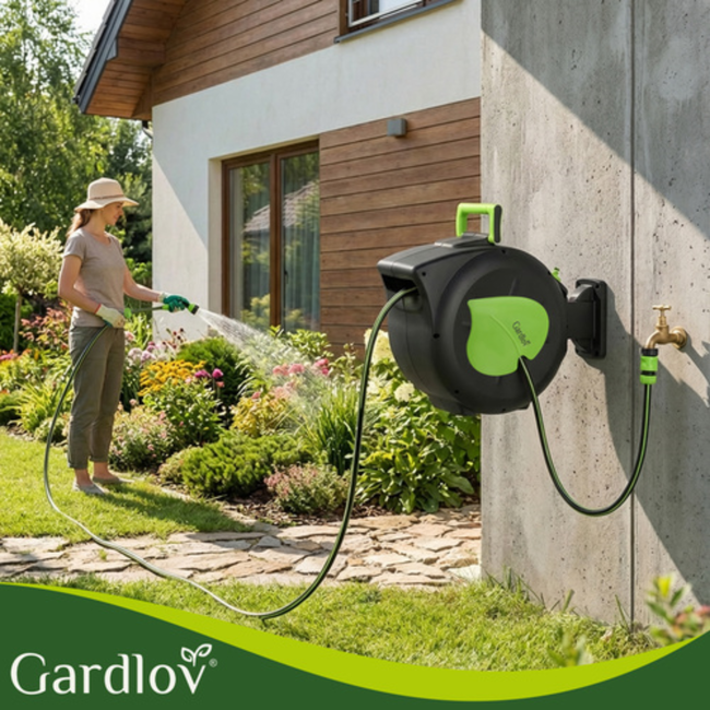 Gardlov Automatische wandslanghaspel met 30 m slang en 7 standen sproeipistool
