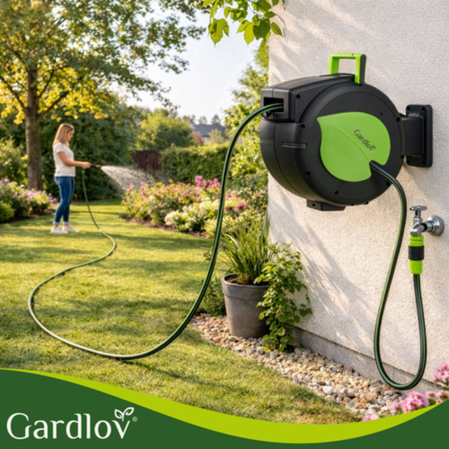 Gardlov Automatische wandslanghaspel met 30 m slang en 7 standen sproeipistool