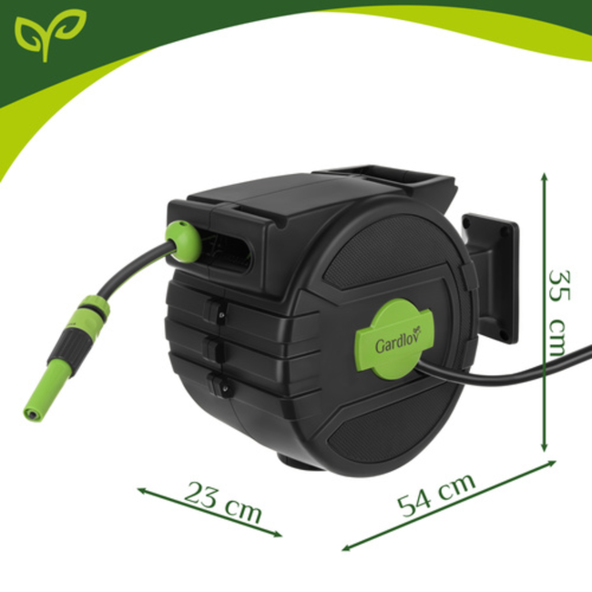 Gardlov Automatische wandslanghaspel 20 m zwart groen met 7 standen sproeipistool