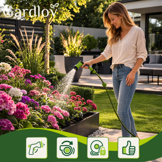 Gardlov Automatische wandslanghaspel 20 m zwart groen met 7 standen sproeipistool
