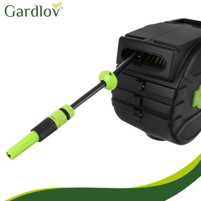 Gardlov Automatische wandslanghaspel 20 m zwart groen met 7 standen sproeipistool