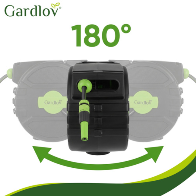 Gardlov Automatische wandslanghaspel 20 m zwart groen met 7 standen sproeipistool