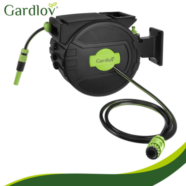 Gardlov Automatische wandslanghaspel 20 m zwart groen met 7 standen sproeipistool