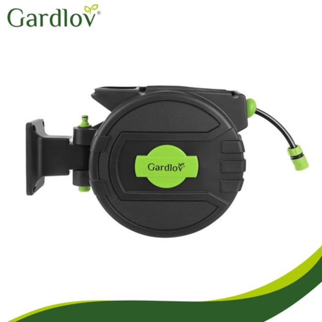 Gardlov Automatische wandslanghaspel 20 m zwart groen met 7 standen sproeipistool