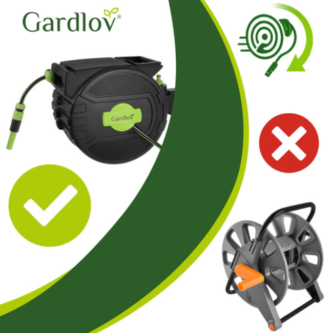 Gardlov Automatische wandslanghaspel 20 m zwart groen met 7 standen sproeipistool