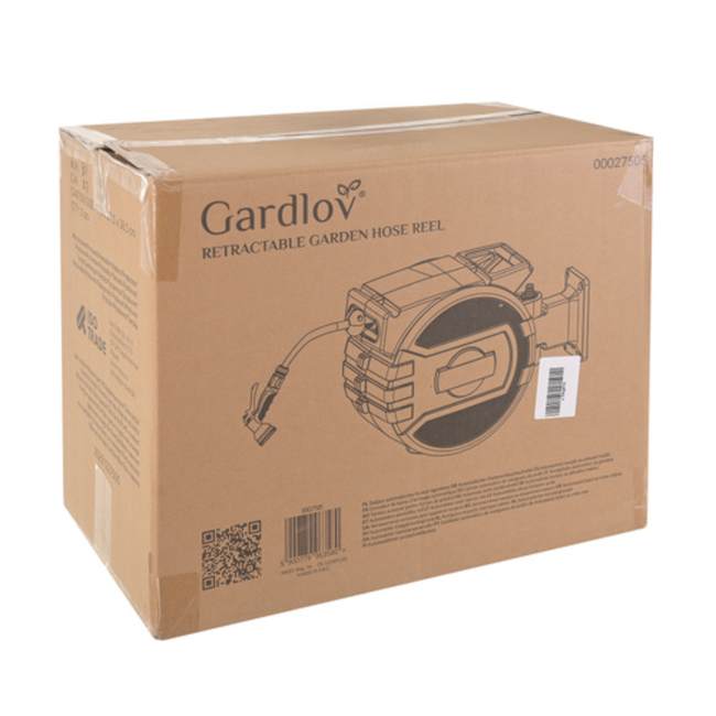 Gardlov Automatische wandslanghaspel 20 m zwart groen met 7 standen sproeipistool