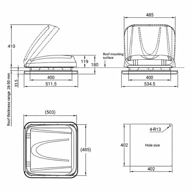 ProPlus Dakluik 400 x 400 mm – Transparant, Zonder Ventilatie & Met Insectenhor