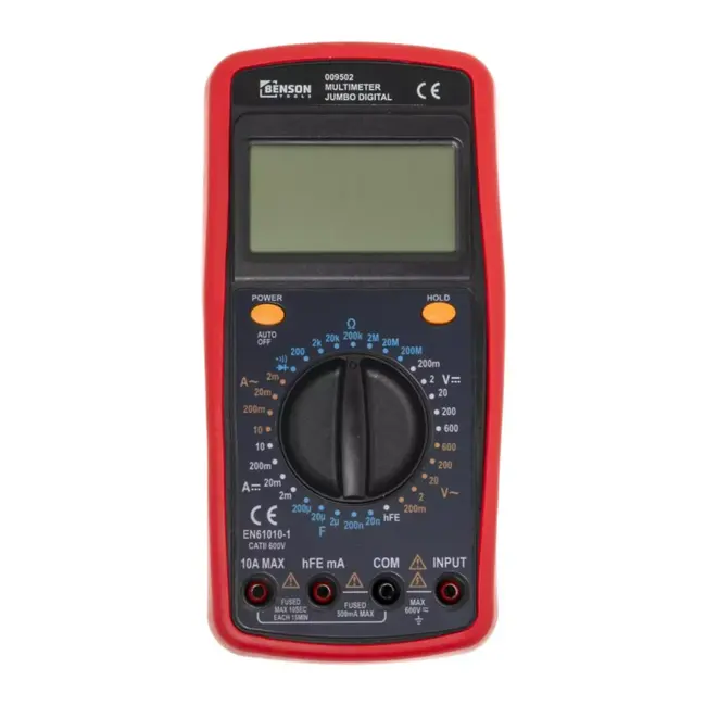 Benson Rode digitale multimeter met LCD scherm en meetbereik tot 1000 V en 20 A