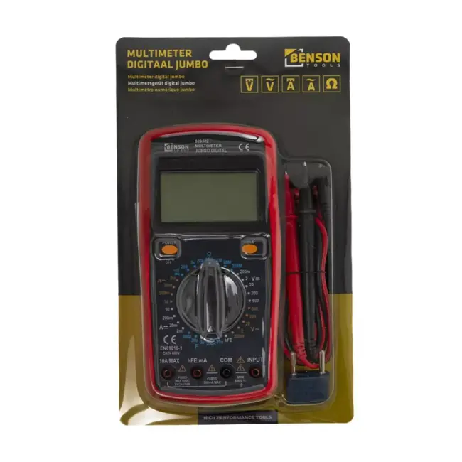 Benson Rode digitale multimeter met LCD scherm en meetbereik tot 1000 V en 20 A