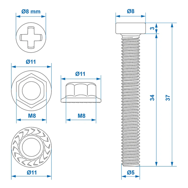 ProPlus Schroevenset voor stekkerdoos - M8 x 34 mm - 6-delig