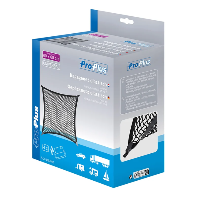 ProPlus Elastisch bagagenet - dubbel met kunststof haken - 80 x 60 cm