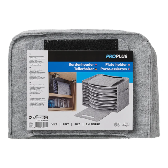 ProPlus Bordenhouder vilt - Grijs - Voor 10 borden - Met klittenbandsluiting - 27x20x17 cm