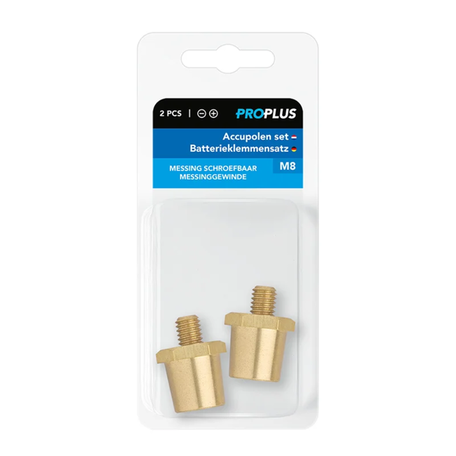 ProPlus Schroefbare Accupolen – Messing M8 Set (Plus en Min)