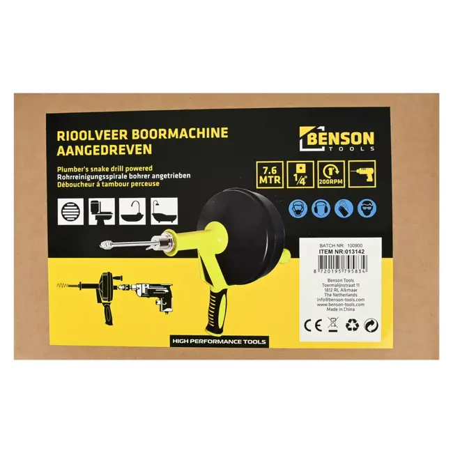 Hofftech Rioolveer - Boormachine Aangedreven - 7.6 Meter - Kurkentrekker Uiteinde - Sterk Pistool Handvat