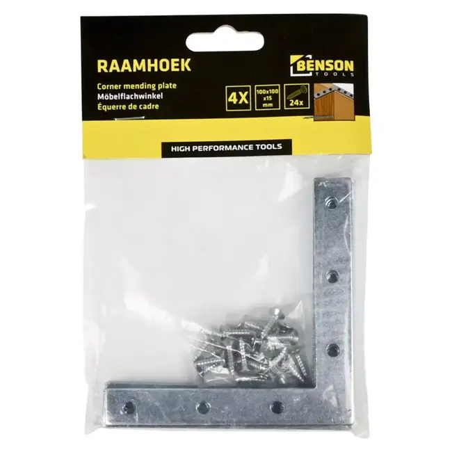 Benson Raamhoek - Verzinkt IJzer - Inclusief Schroeven - 100 x 100 x 15 mm - 4 stuks