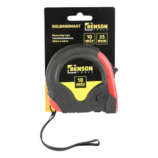 Benson Rolmaat - Meetlint Rubber - 10 meter - 25 mm - Lichtgewicht - Manueel vergrendelsysteem