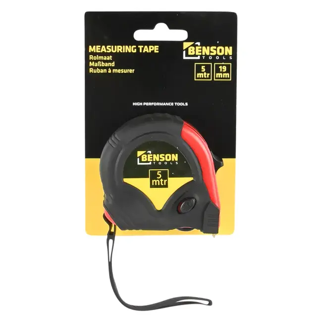 Benson Rolmaat - Meetlint Rubber - 5 meter - 19 mm - Lichtgewicht - Handig vergrendelsysteem