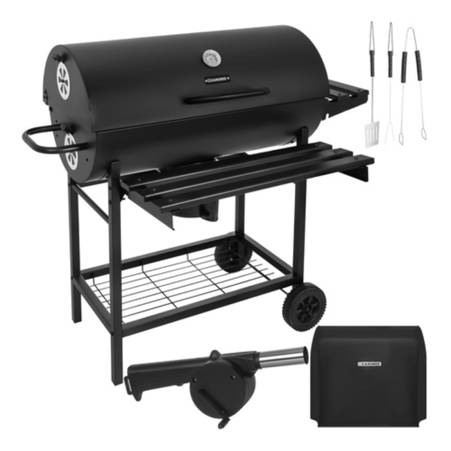 Kaminer Houtskoolbarbecue met deksel, thermometer, 108 x 67 x 96 cm voor tuin en terras