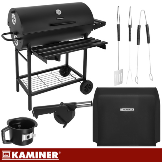 Kaminer Houtskoolbarbecue met deksel, thermometer, 108 x 67 x 96 cm voor tuin en terras
