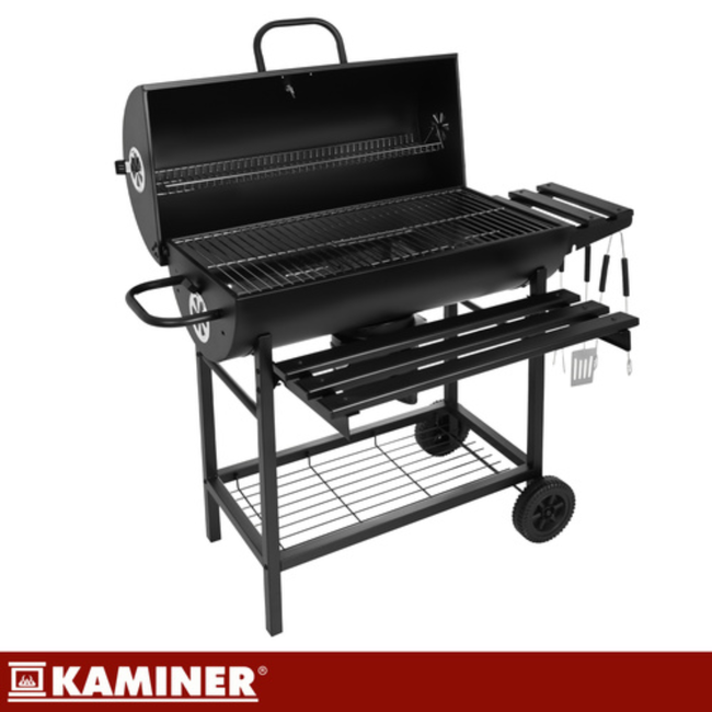 Kaminer Houtskoolbarbecue met deksel, thermometer, 108 x 67 x 96 cm voor tuin en terras