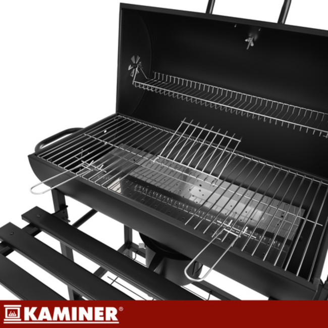Kaminer Houtskoolbarbecue met deksel, thermometer, 108 x 67 x 96 cm voor tuin en terras