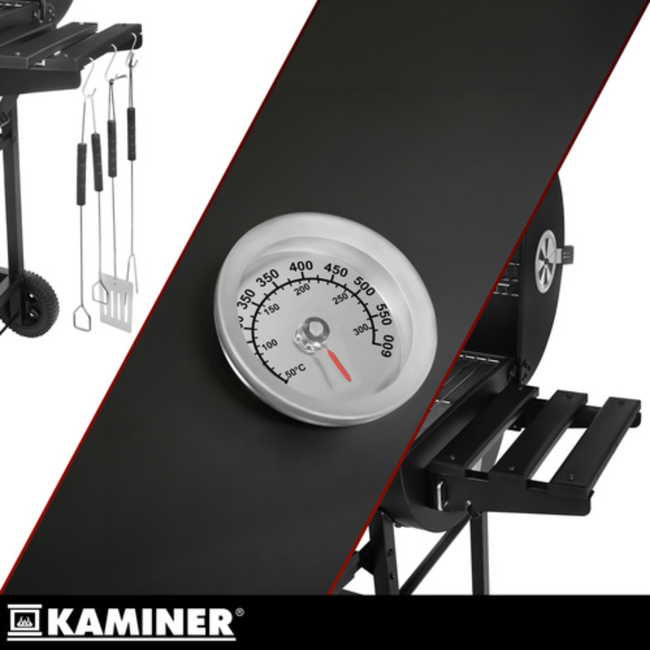 Kaminer Houtskoolbarbecue met deksel, thermometer, 108 x 67 x 96 cm voor tuin en terras