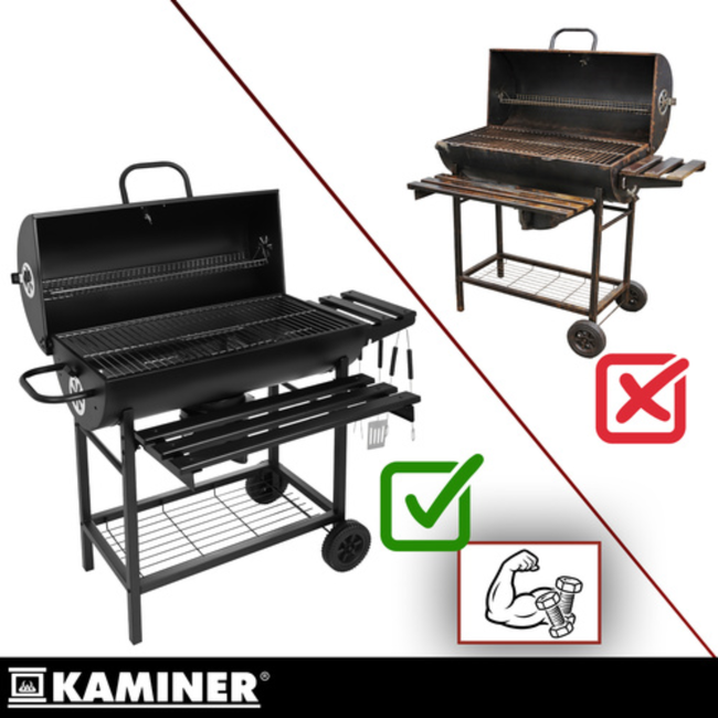 Kaminer Houtskoolbarbecue met deksel, thermometer, 108 x 67 x 96 cm voor tuin en terras