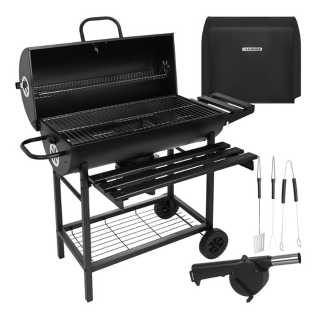 Kaminer Houtskoolbarbecue met deksel, thermometer, 108 x 67 x 96 cm voor tuin en terras