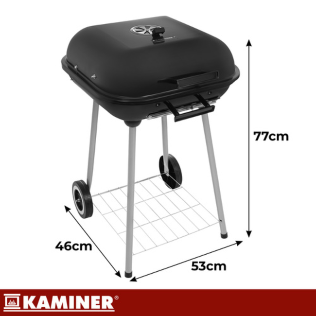 Kaminer Houtskoolbarbecue met deksel, 77 x 53 x 46 cm voor tuin en terras