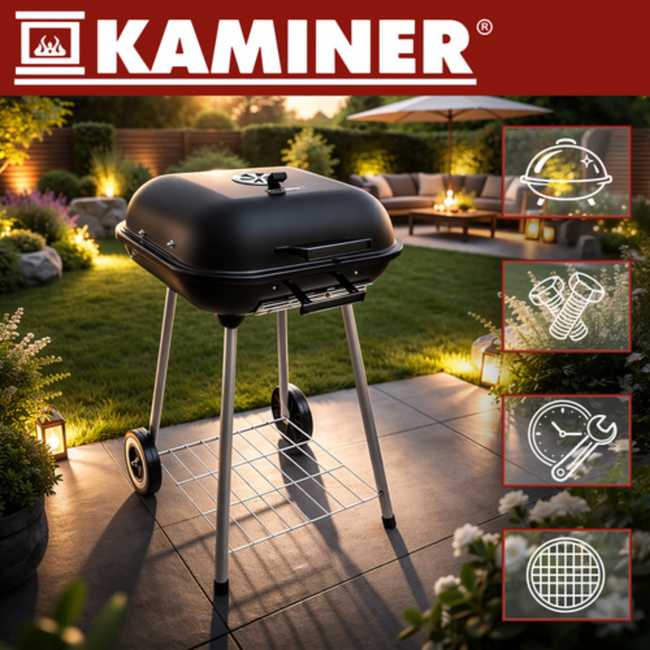 Kaminer Houtskoolbarbecue met deksel, 77 x 53 x 46 cm voor tuin en terras