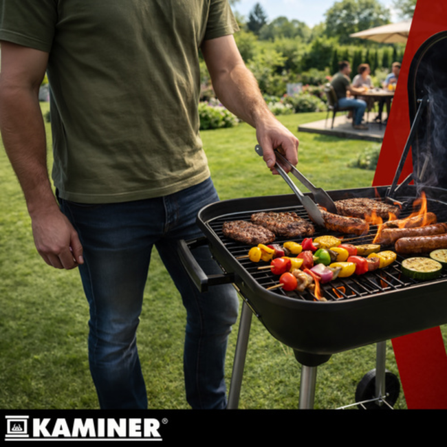 Kaminer Houtskoolbarbecue met deksel, 77 x 53 x 46 cm voor tuin en terras
