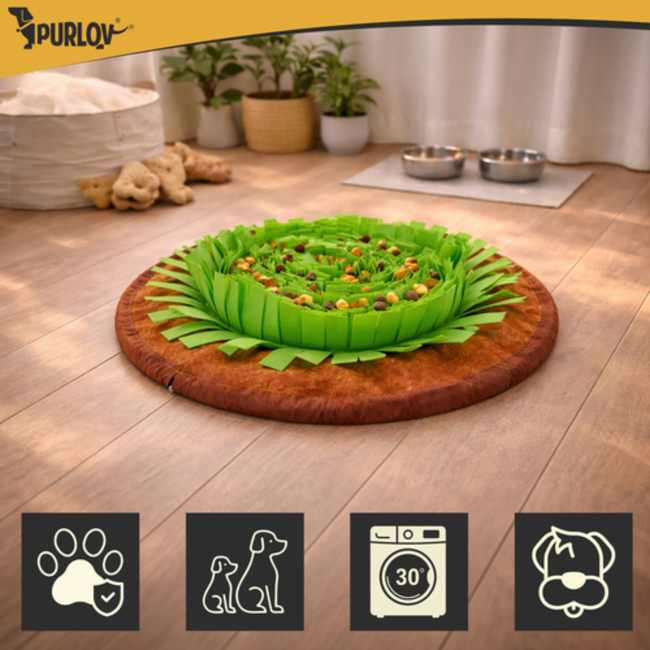 Purlov Grote snuffelmat voor honden en katten met antislip en verstelbaar trekkoord 48 x 48 cm