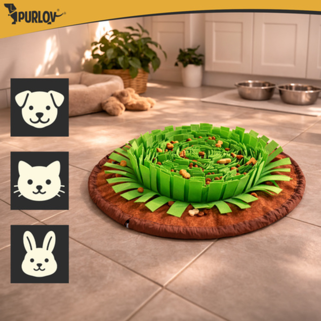 Purlov Grote snuffelmat voor honden en katten met antislip en verstelbaar trekkoord 48 x 48 cm