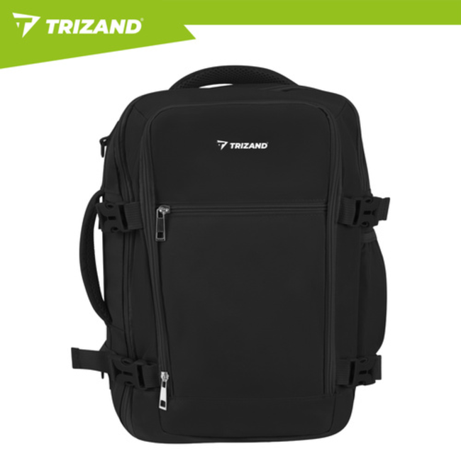 Trizand Zwarte handbagage rugzak 40 x 25 x 20 cm met 7 vakken en kofferbevestiging