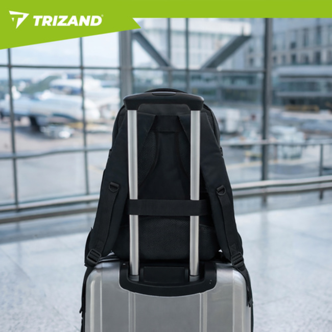 Trizand Zwarte handbagage rugzak 40 x 25 x 20 cm met 7 vakken en kofferbevestiging