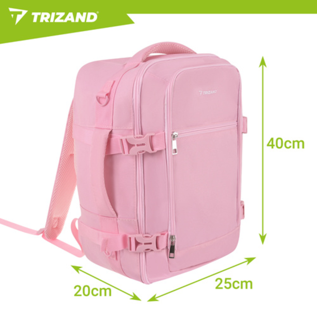 Trizand Roze 2-in-1 handbagage rugzak 40 x 25 x 20 cm met 7 vakken en anti-diefstalvak