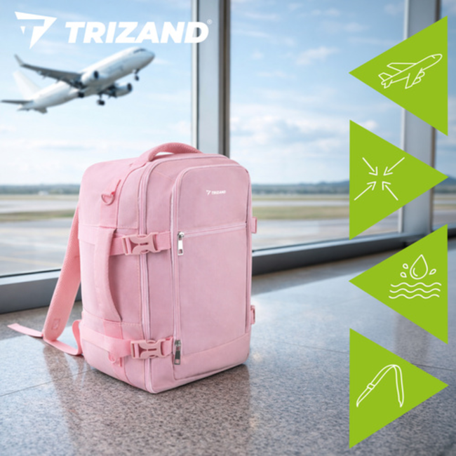 Trizand Roze 2-in-1 handbagage rugzak 40 x 25 x 20 cm met 7 vakken en anti-diefstalvak