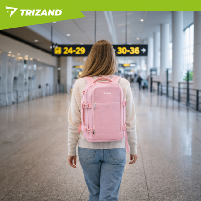 Trizand Roze 2-in-1 handbagage rugzak 40 x 25 x 20 cm met 7 vakken en anti-diefstalvak