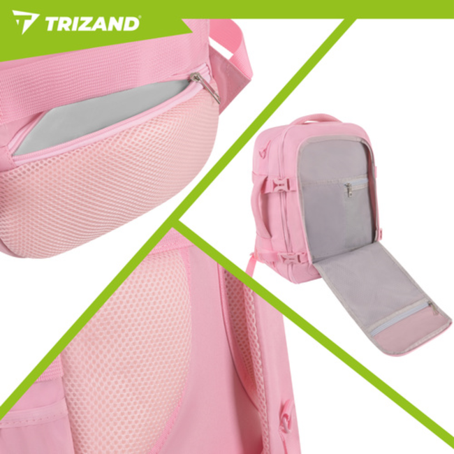 Trizand Roze 2-in-1 handbagage rugzak 40 x 25 x 20 cm met 7 vakken en anti-diefstalvak