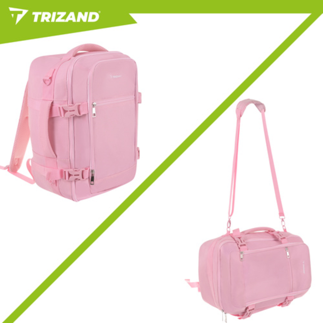 Trizand Roze 2-in-1 handbagage rugzak 40 x 25 x 20 cm met 7 vakken en anti-diefstalvak