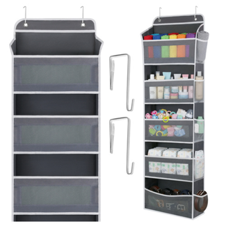 Ruhhy Deur organizer grijs wit 142 x 40 x 17 cm met 5 planken en extra vakken