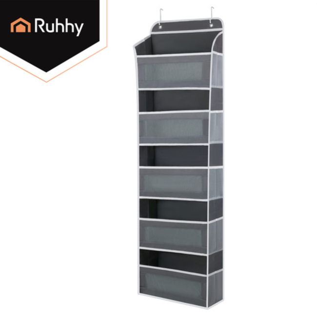 Ruhhy Deur organizer grijs wit 142 x 40 x 17 cm met 5 planken en extra vakken