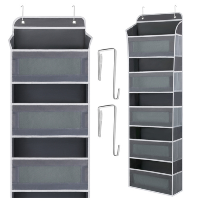 Ruhhy Deur organizer grijs wit 142 x 40 x 17 cm met 5 planken en extra vakken