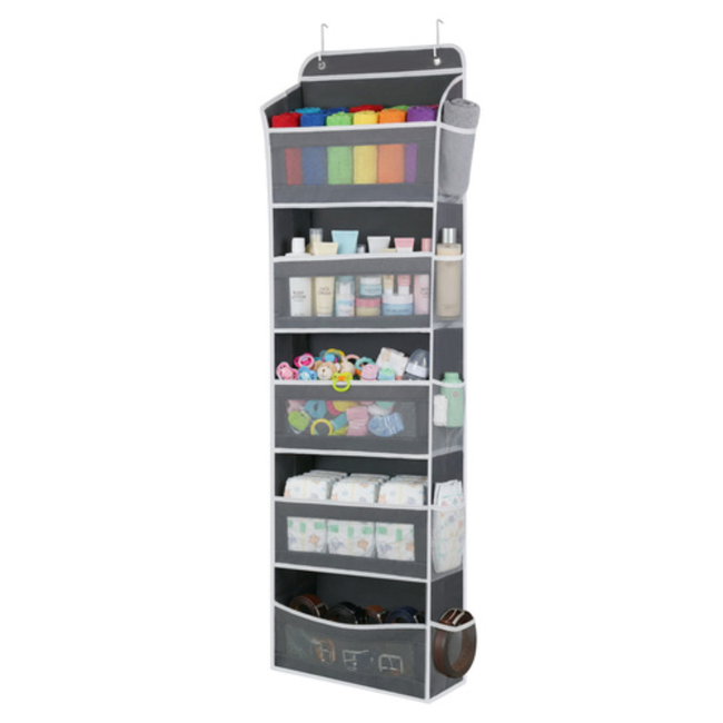 Ruhhy Deur organizer grijs wit 142 x 40 x 17 cm met 5 planken en extra vakken